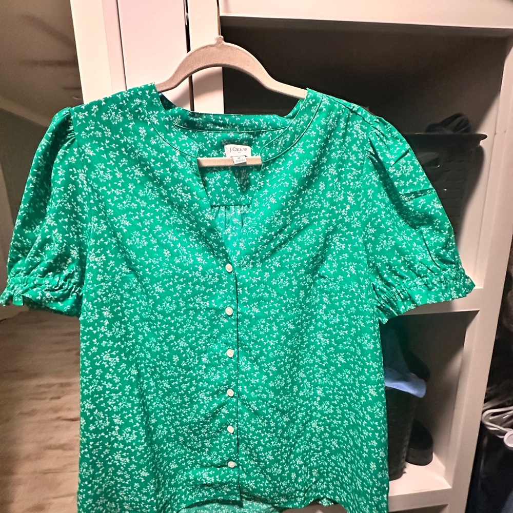 J. Crew Green Floral Blouse